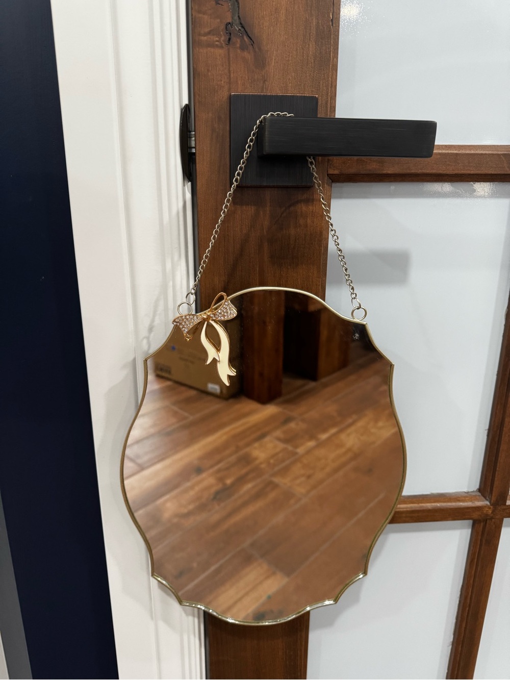 Gold Bow Accent Hanging Wall Mirror - Elegant Home Wall Decor